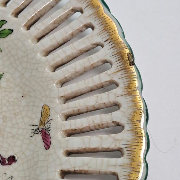 Vtg United Wilson 1897 Hand Painted Decorative 10 Inch Plate Pierced Rim Fruit - Picture 5 of 10